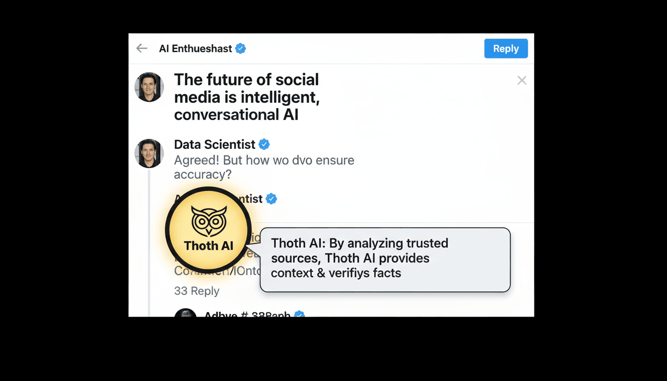 Thoth AI Chrome extension integrated with Twitter interface, showing AI assistant button overlaid on social media comment